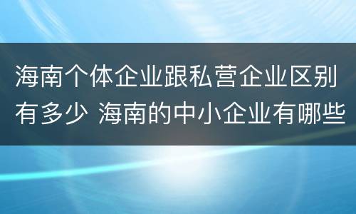 海南个体企业跟私营企业区别有多少 海南的中小企业有哪些