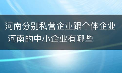 河南分别私营企业跟个体企业 河南的中小企业有哪些
