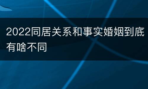 2022同居关系和事实婚姻到底有啥不同