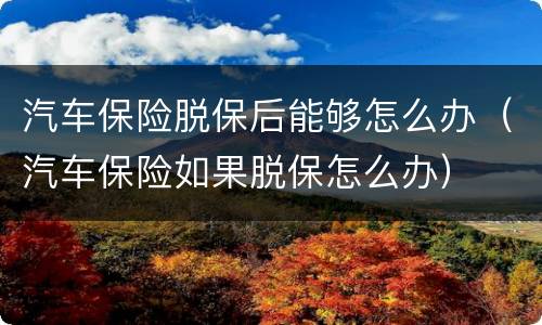 汽车保险脱保后能够怎么办（汽车保险如果脱保怎么办）
