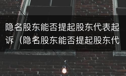 隐名股东能否提起股东代表起诉（隐名股东能否提起股东代表起诉公司）