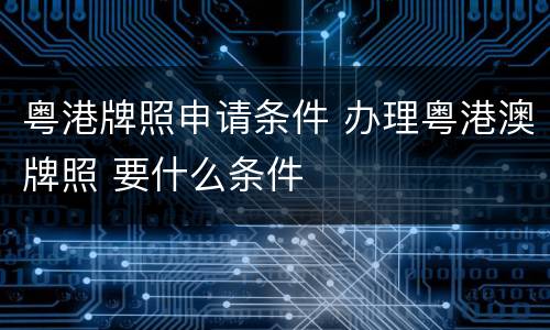粤港牌照申请条件 办理粤港澳牌照 要什么条件