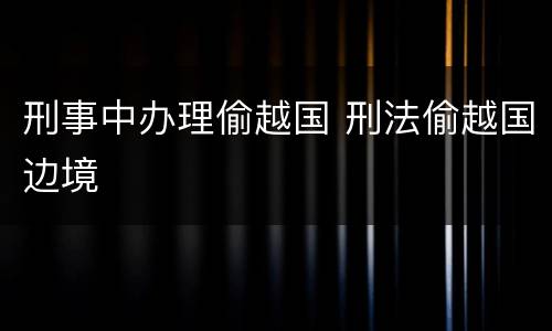 刑事中办理偷越国 刑法偷越国边境
