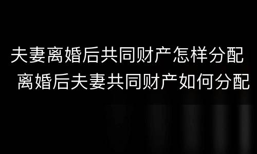 夫妻离婚后共同财产怎样分配 离婚后夫妻共同财产如何分配