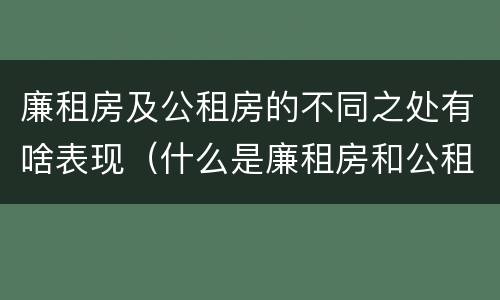 廉租房及公租房的不同之处有啥表现（什么是廉租房和公租房两个有什么特点）