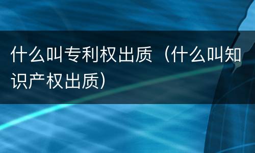 什么叫专利权出质（什么叫知识产权出质）