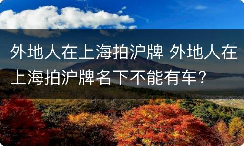 外地人在上海拍沪牌 外地人在上海拍沪牌名下不能有车?