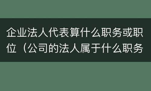 企业法人代表算什么职务或职位（公司的法人属于什么职务）
