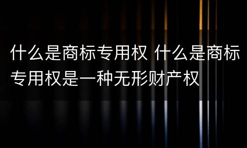 什么是商标专用权 什么是商标专用权是一种无形财产权