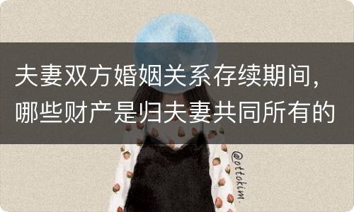 夫妻双方婚姻关系存续期间，哪些财产是归夫妻共同所有的