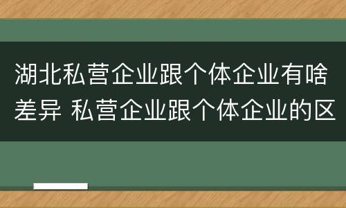 湖北私营企业跟个体企业有啥差异 私营企业跟个体企业的区别