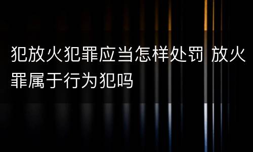 犯放火犯罪应当怎样处罚 放火罪属于行为犯吗