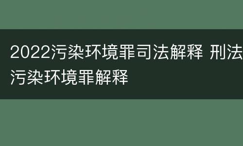 2022污染环境罪司法解释 刑法污染环境罪解释