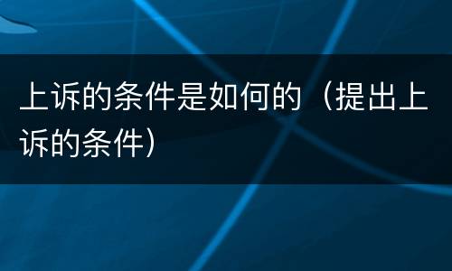 上诉的条件是如何的（提出上诉的条件）