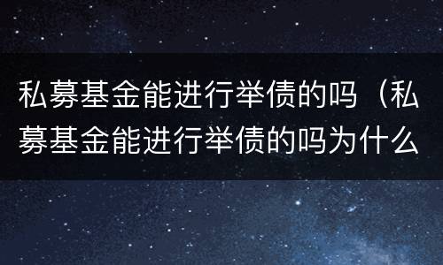 私募基金能进行举债的吗（私募基金能进行举债的吗为什么）