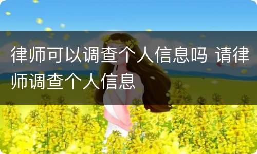 律师可以调查个人信息吗 请律师调查个人信息
