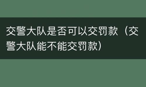 交警大队是否可以交罚款（交警大队能不能交罚款）