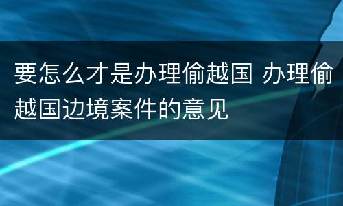 要怎么才是办理偷越国 办理偷越国边境案件的意见