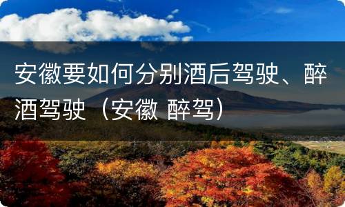 安徽要如何分别酒后驾驶、醉酒驾驶（安徽 醉驾）