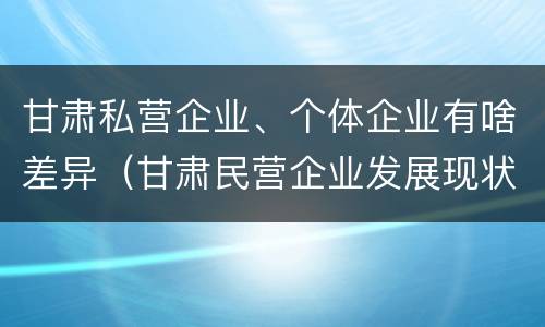 甘肃私营企业、个体企业有啥差异（甘肃民营企业发展现状）