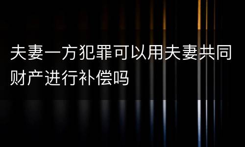 夫妻一方犯罪可以用夫妻共同财产进行补偿吗