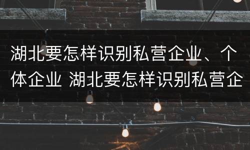 湖北要怎样识别私营企业、个体企业 湖北要怎样识别私营企业,个体企业呢