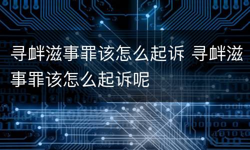 寻衅滋事罪该怎么起诉 寻衅滋事罪该怎么起诉呢