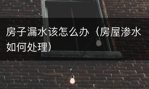 房子漏水该怎么办（房屋渗水如何处理）