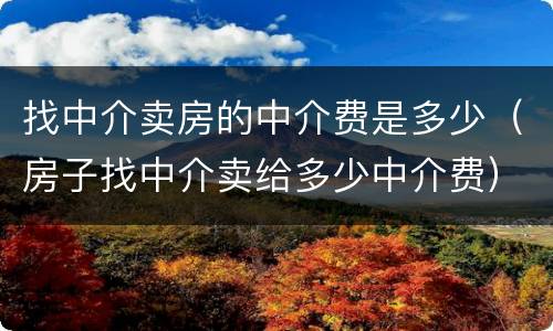 找中介卖房的中介费是多少（房子找中介卖给多少中介费）