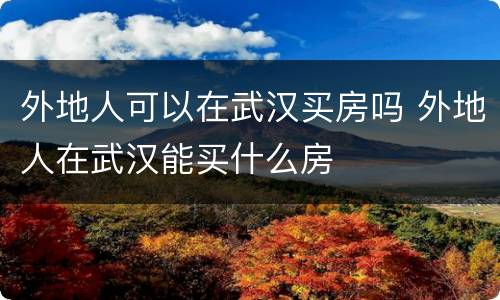 外地人可以在武汉买房吗 外地人在武汉能买什么房