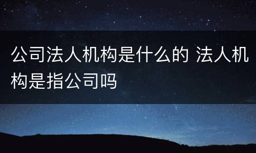 公司法人机构是什么的 法人机构是指公司吗