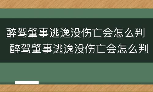 醉驾肇事逃逸没伤亡会怎么判 醉驾肇事逃逸没伤亡会怎么判交警怎么认定禅驾