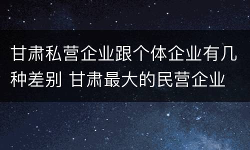 甘肃私营企业跟个体企业有几种差别 甘肃最大的民营企业