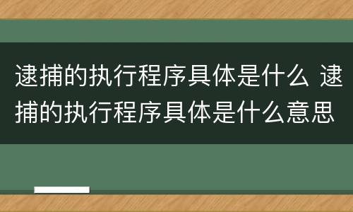 逮捕的执行程序具体是什么 逮捕的执行程序具体是什么意思