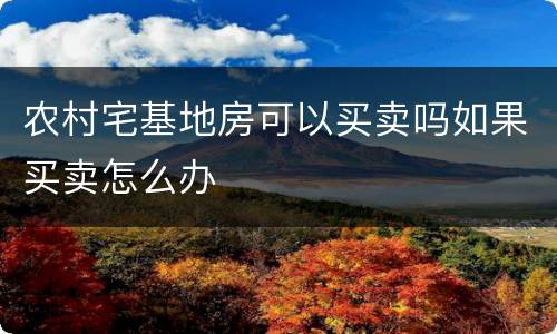 农村宅基地房可以买卖吗如果买卖怎么办