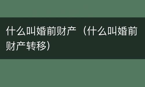 什么叫婚前财产（什么叫婚前财产转移）