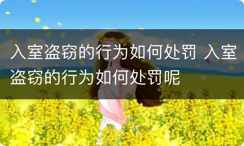 入室盗窃的行为如何处罚 入室盗窃的行为如何处罚呢