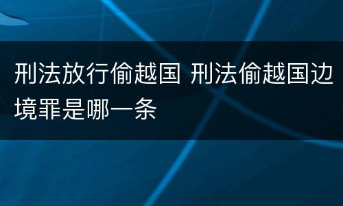 刑法放行偷越国 刑法偷越国边境罪是哪一条