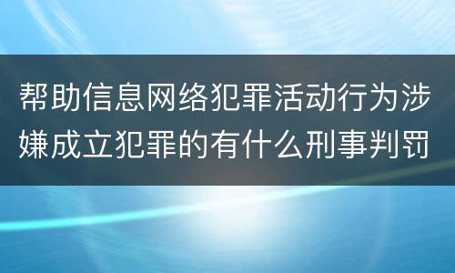 帮助信息网络犯罪活动行为涉嫌成立犯罪的有什么刑事判罚