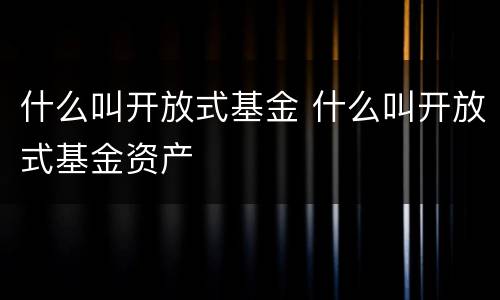 什么叫开放式基金 什么叫开放式基金资产