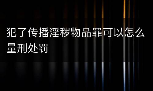 犯了传播淫秽物品罪可以怎么量刑处罚