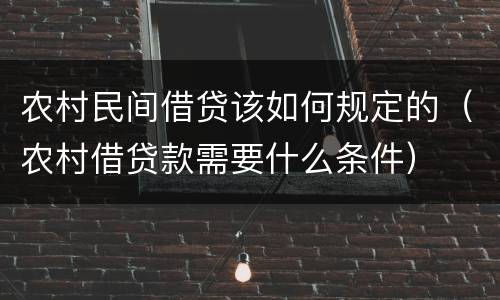 农村民间借贷该如何规定的（农村借贷款需要什么条件）