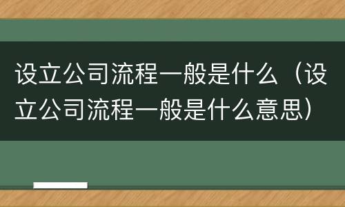 设立公司流程一般是什么（设立公司流程一般是什么意思）