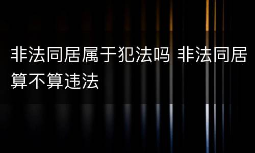 非法同居属于犯法吗 非法同居算不算违法