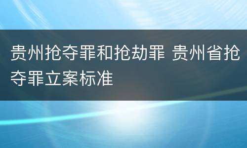 贵州抢夺罪和抢劫罪 贵州省抢夺罪立案标准