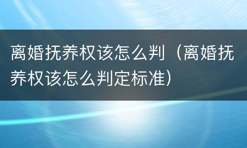 离婚抚养权该怎么判（离婚抚养权该怎么判定标准）