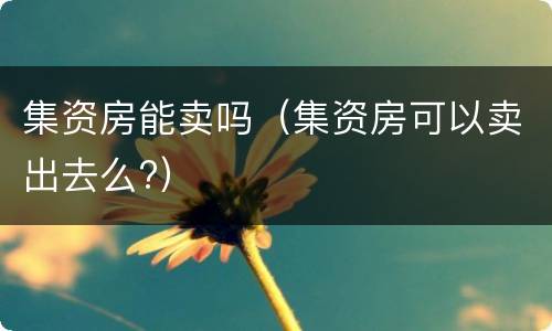 集资房能卖吗（集资房可以卖出去么?）