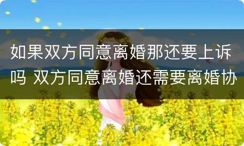 如果双方同意离婚那还要上诉吗 双方同意离婚还需要离婚协议吗