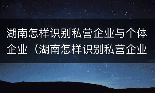湖南怎样识别私营企业与个体企业（湖南怎样识别私营企业与个体企业的区别）