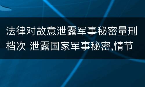 法律对故意泄露军事秘密量刑档次 泄露国家军事秘密,情节严重的,依照刑法
